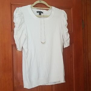 White sweater with 3/4 ruffle sleeves